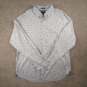 Banana Republic Button Down Shirt Mens XL Blue Untucked Fit Oxford Lemon Print